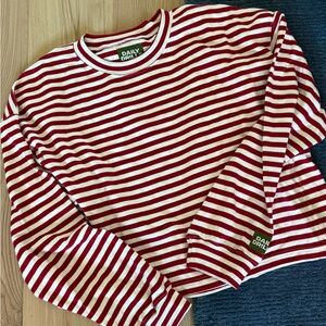 Daily Drills  Long Sleeve Red and White Striped Tee